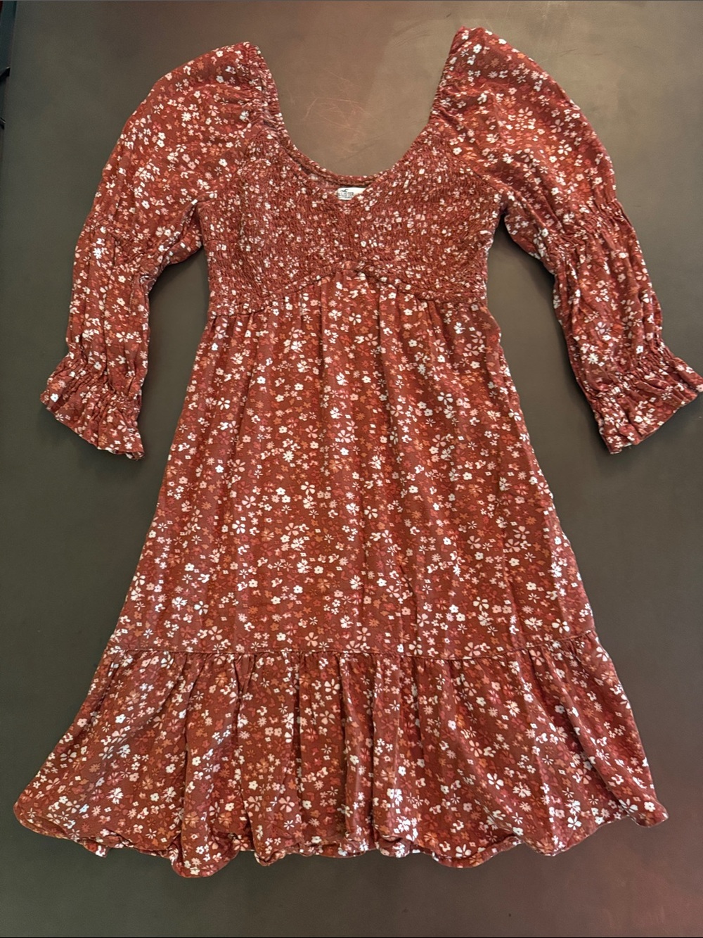 Hollister Rust Floral Smocked Dress